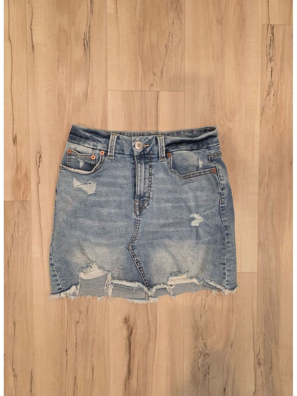No Boundaries Light Blue Distressed Denim Mini Skirt